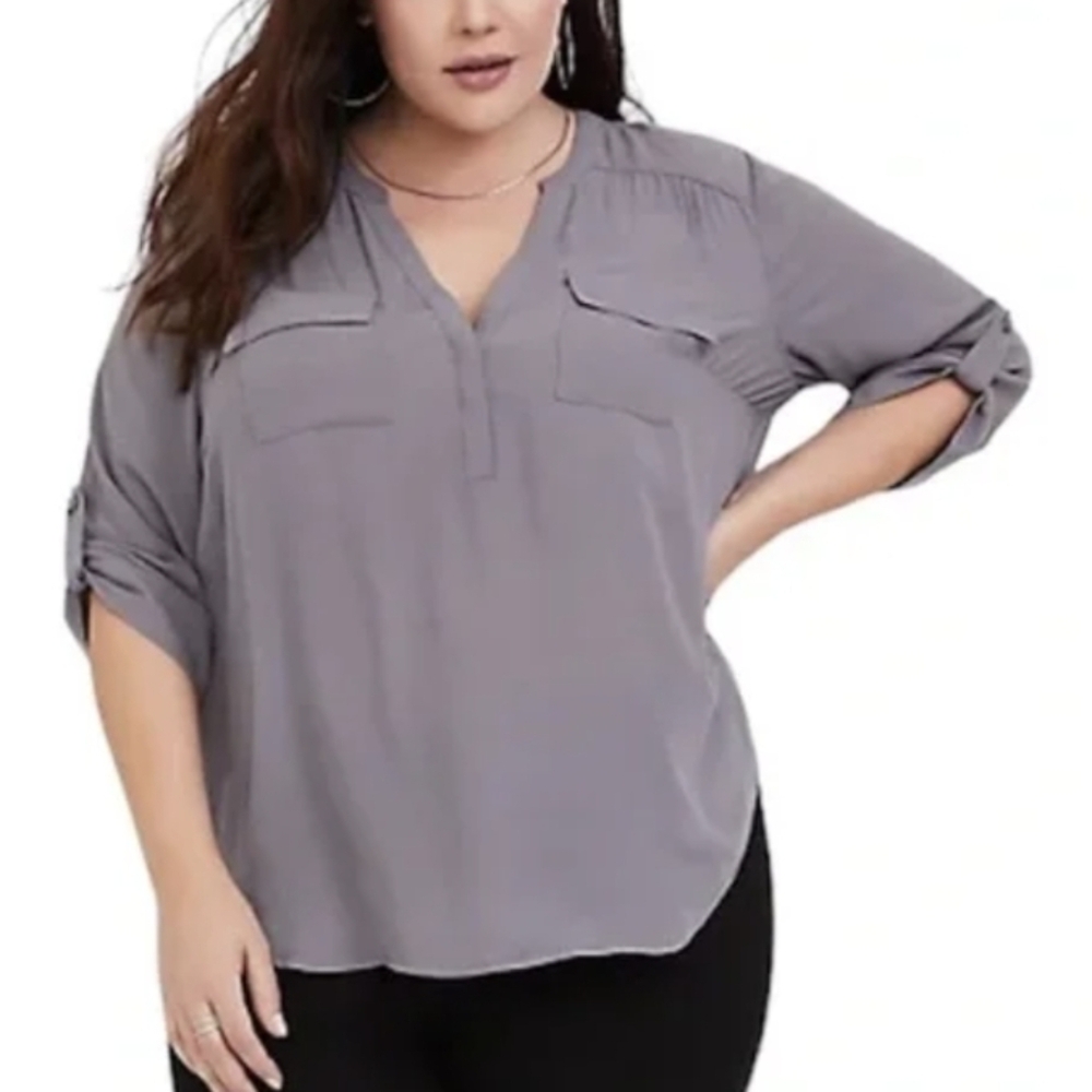 Torrid Harper Georgette 3/4 Pullover Gray Blouse Size 2